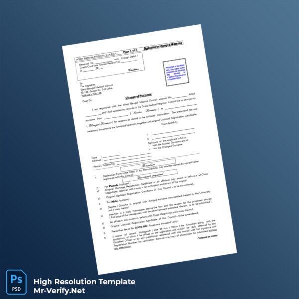 Editable West Bengal Medical Council Registration Certificate Word and Pdf Template Preview - Mac Doc