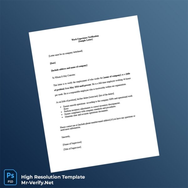 Editable Work Experience Verification Letter Word and Pdf Template Preview - Mac Doc