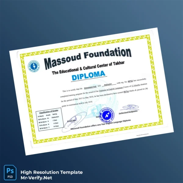 Afghanistan Massoud Foundation Diploma in English Language Printable Afghanistan Massoud Foundation Diploma in English Language Image Preview - PrintDocs