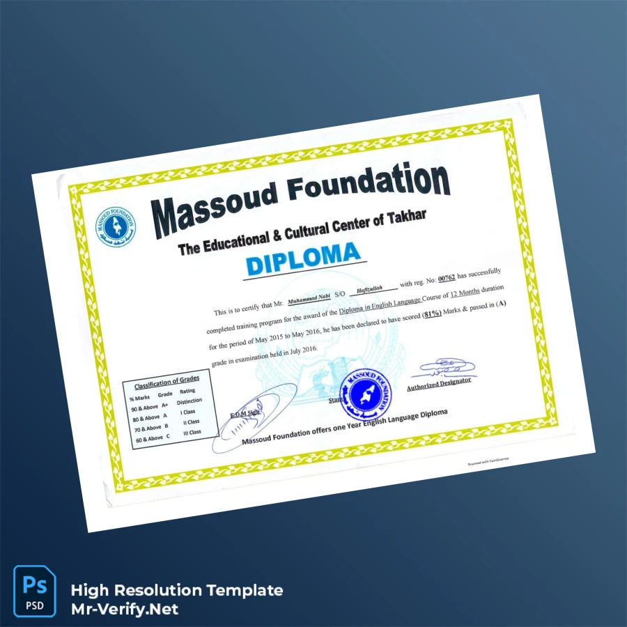 Afghanistan Massoud Foundation Diploma in English Language Printable Afghanistan Massoud Foundation Diploma in English Language Image Preview - PrintDocs