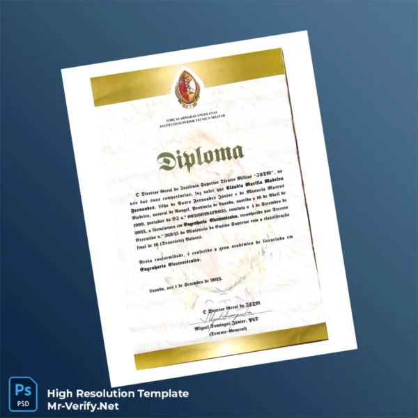 Angola Instituto Superior Técnico Militar Bachelor's Degree in Electrical Engineering Template Printable Angola Instituto Superior Técnico Militar Bachelor's Degree in Electrical Engineering Template Image Preview - PrintDocs
