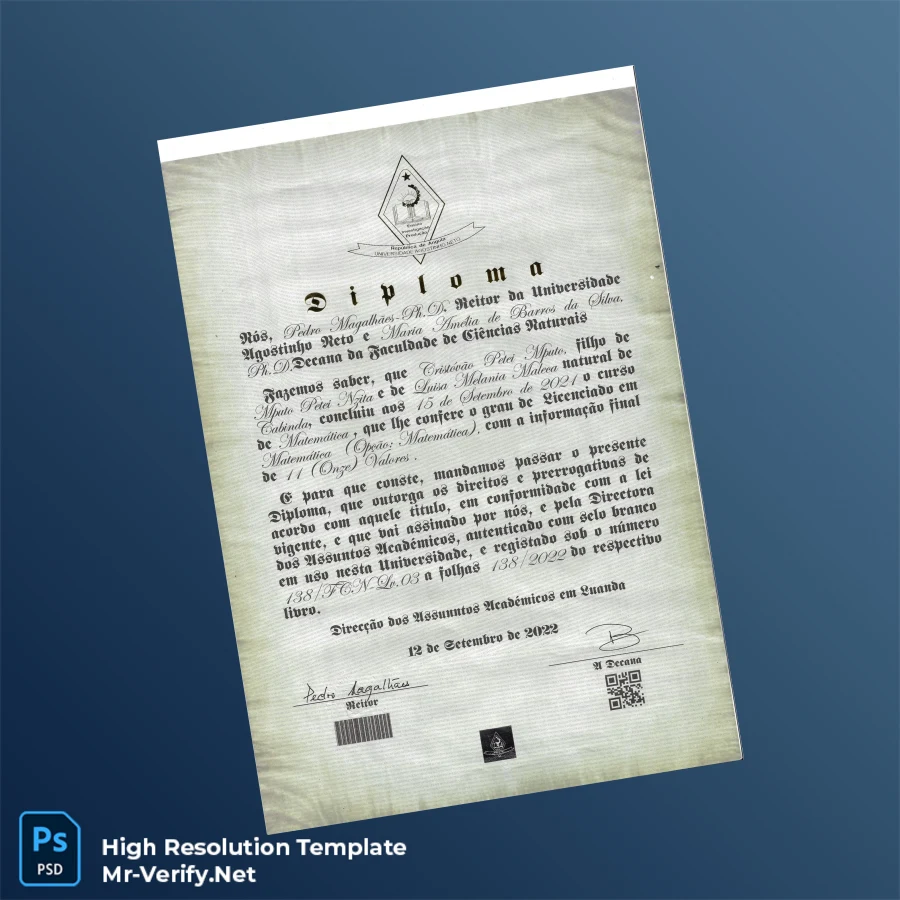 Angola Universidade Agostinho Neto Bachelor of Science in Mathematics Diploma Printable Angola Universidade Agostinho Neto Bachelor of Science in Mathematics Diploma Image Preview - PrintDocs