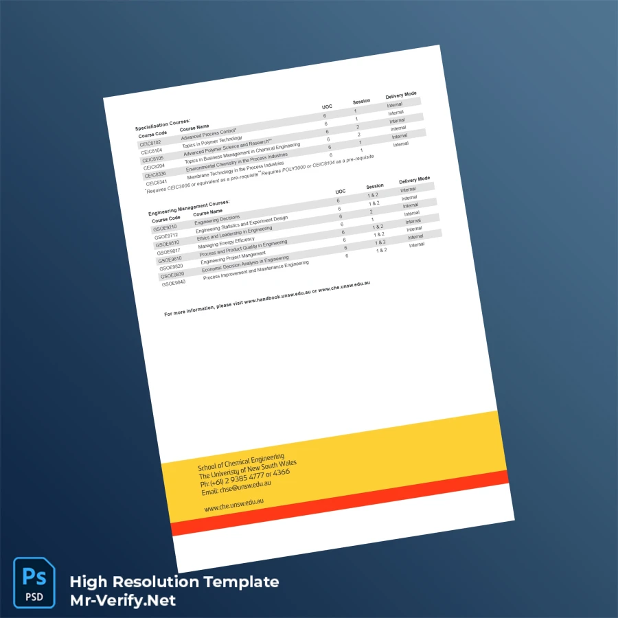 Australia University of New South Wales Graduate Diploma in Chemical Process Engineering Template-page2 Printable Australia University of New South Wales Graduate Diploma in Chemical Process Engineering Template page 2 Image Preview - PrintDocs