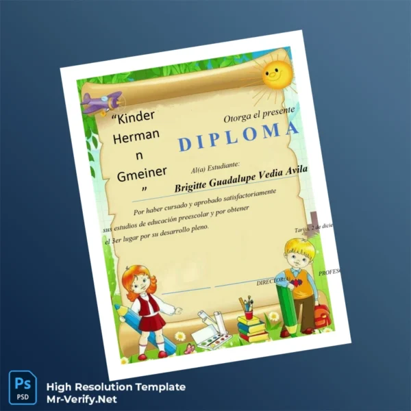 Bolivia Kinder Hermann Gmeiner Pre-School Diploma Printable Bolivia Kinder Hermann Gmeiner Pre-School Diploma Image Preview - PrintDocs