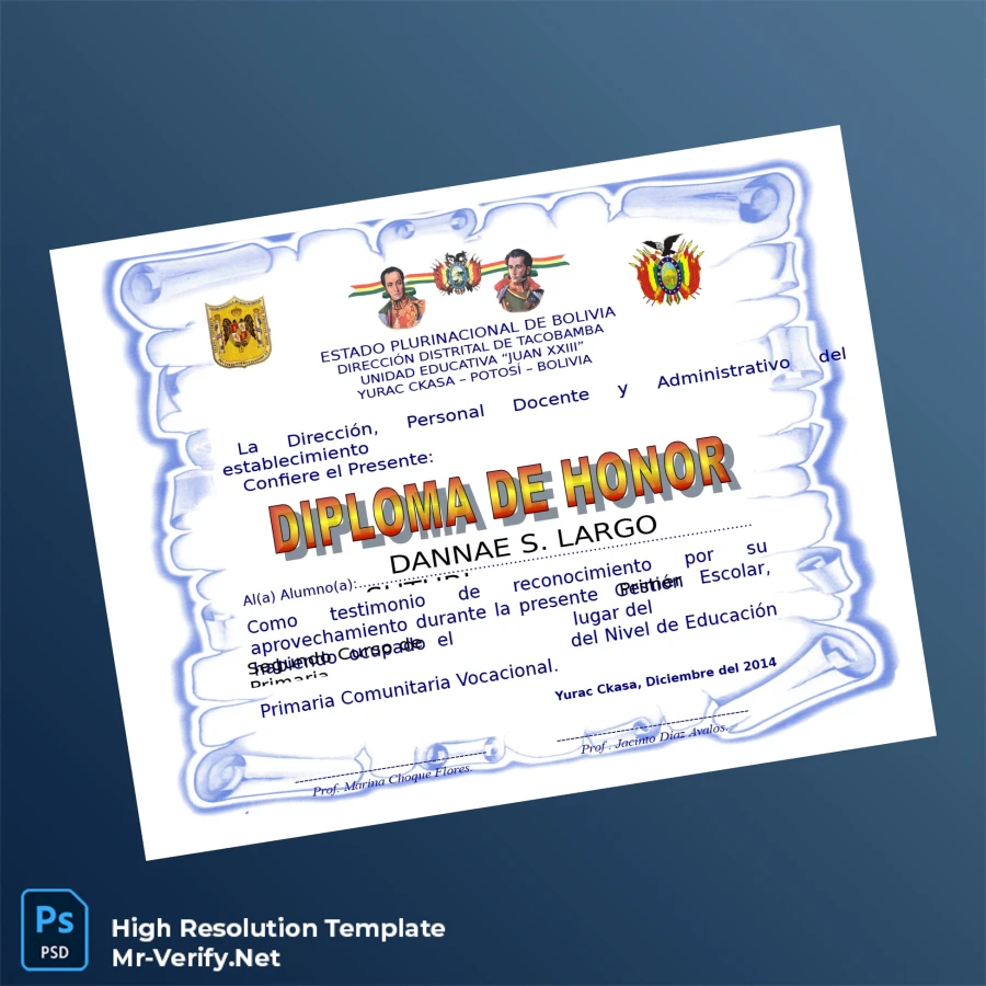Bolivia Unidad Educativa _Juan XXIII_ Honor Diploma Printable Bolivia Unidad Educativa _Juan XXIII_ Honor Diploma Image Preview - PrintDocs