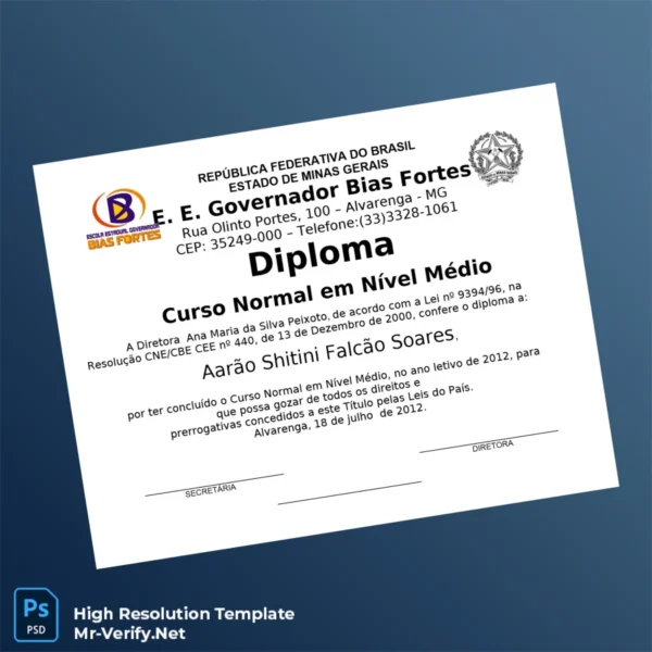 Brazil Alvarenga School Normal Course Secondary Diploma Printable Brazil Alvarenga School Normal Course Secondary Diploma Image Preview - PrintDocs