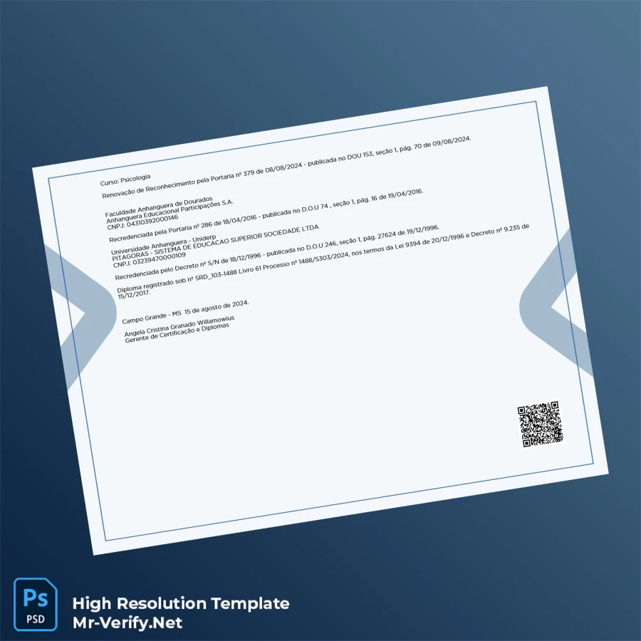 Brazil Anhanguera University Bachelor of Psychology Template-page2 Printable Brazil Anhanguera University Bachelor of Psychology Template page 2 Image Preview - PrintDocs