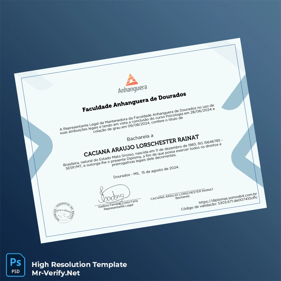 Brazil Anhanguera University Bachelor of Psychology Template Printable Brazil Anhanguera University Bachelor of Psychology Template Image Preview - PrintDocs