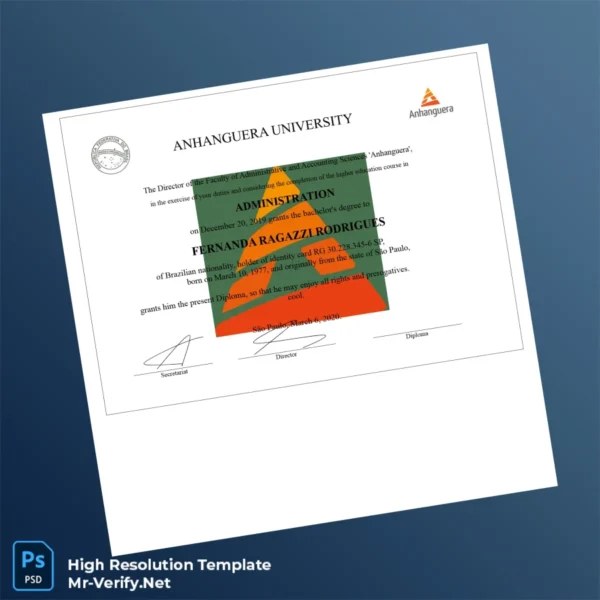 Printable Brazil Anhanguera University Bachelor of Science in Administration Image Preview - PrintDocs