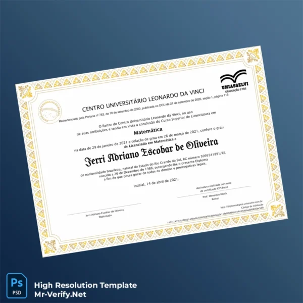 Brazil Centro Universitário Leonardo da Vinci Bachelor of Science in Mathematics Template Printable Brazil Centro Universitário Leonardo da Vinci Bachelor of Science in Mathematics Template Image Preview - PrintDocs