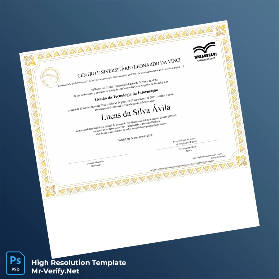 Brazil Centro Universitário Leonardo da Vinci Technologist in Information Technology Diploma Printable Brazil Centro Universitário Leonardo da Vinci Technologist in Information Technology Diploma Image Preview - PrintDocs