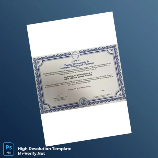Brazil Centro Universitário da Fundação Educacional Guaxupé Bachelor of Physiotherapy Template Printable Brazil Centro Universitário da Fundação Educacional Guaxupé Bachelor of Physiotherapy Template Image Preview - PrintDocs
