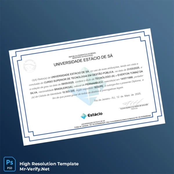Brazil Estácio de Sá University Technologist Diploma in Public Management Printable Brazil Estácio de Sá University Technologist Diploma in Public Management Image Preview - PrintDocs