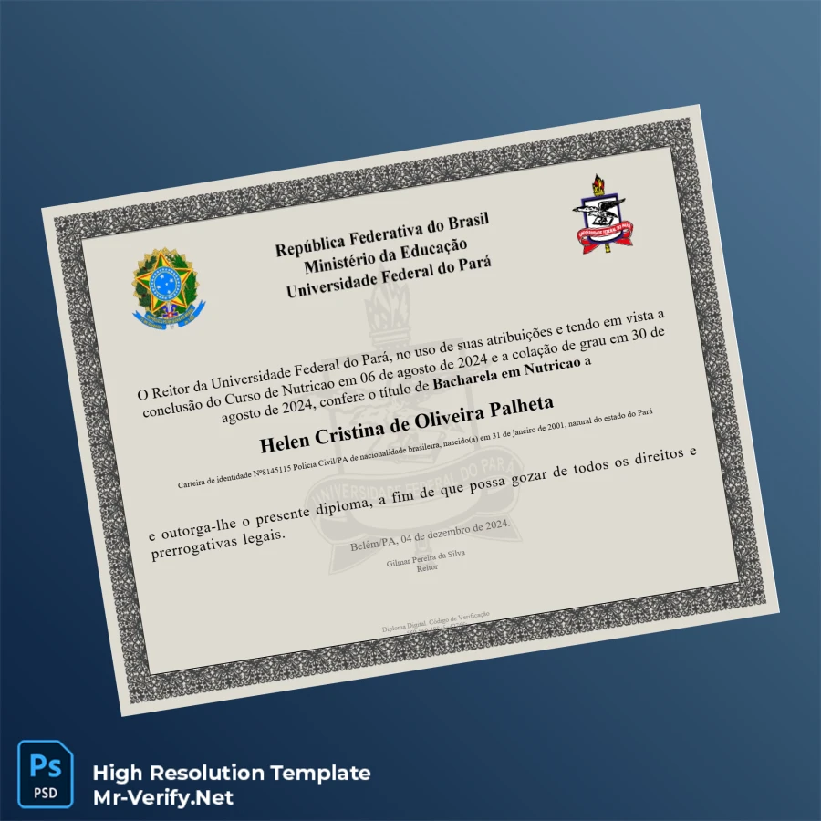 Brazil Federal University of Pará Bachelor of Science in Nutrition Template Printable Brazil Federal University of Pará Bachelor of Science in Nutrition Template Image Preview - PrintDocs