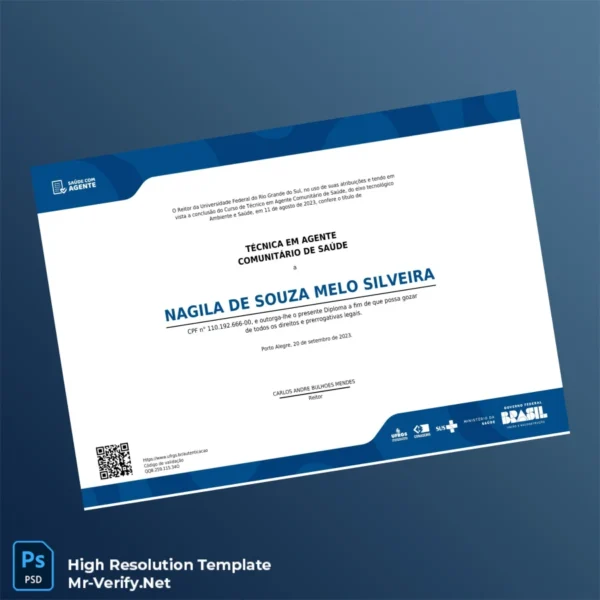 Printable Brazil Federal University of Rio Grande do Sul Técnico em Agente Comunitário de Saúde Diploma Image Preview - PrintDocs