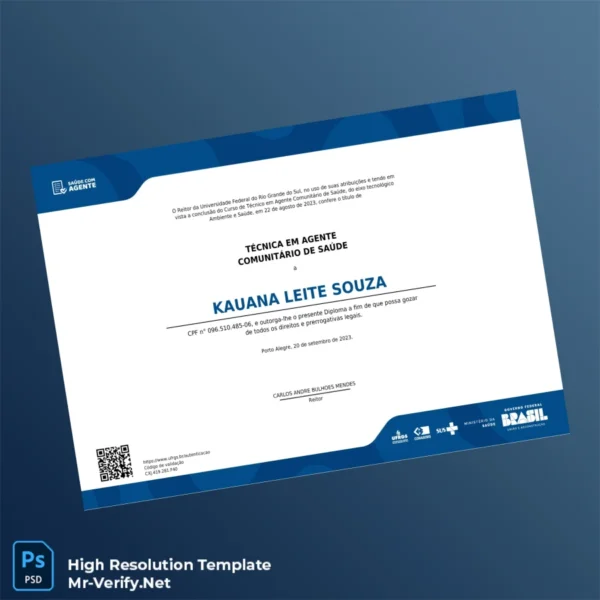 Printable Brazil Federal University of Rio Grande do Sul Technical Diploma in Community Health Agent Template Image Preview - PrintDocs
