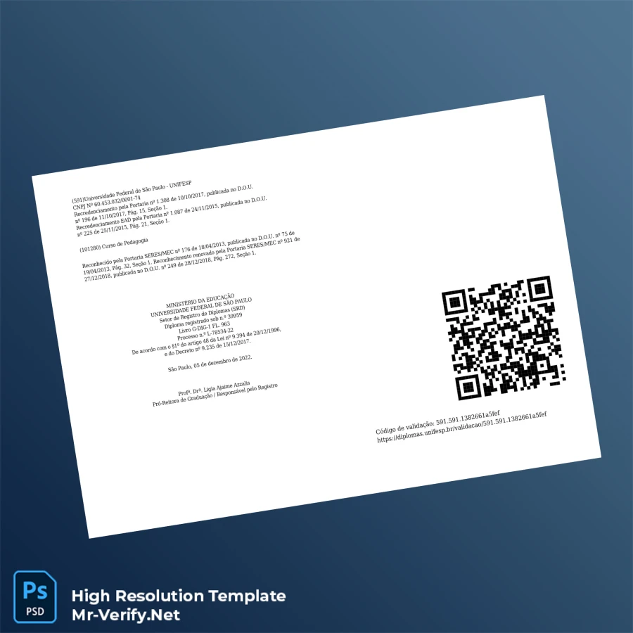 Brazil Federal University of São Paulo Licentiate in Pedagogy Diploma-page2 Printable Brazil Federal University of São Paulo Licentiate in Pedagogy Diploma page 2 Image Preview - PrintDocs
