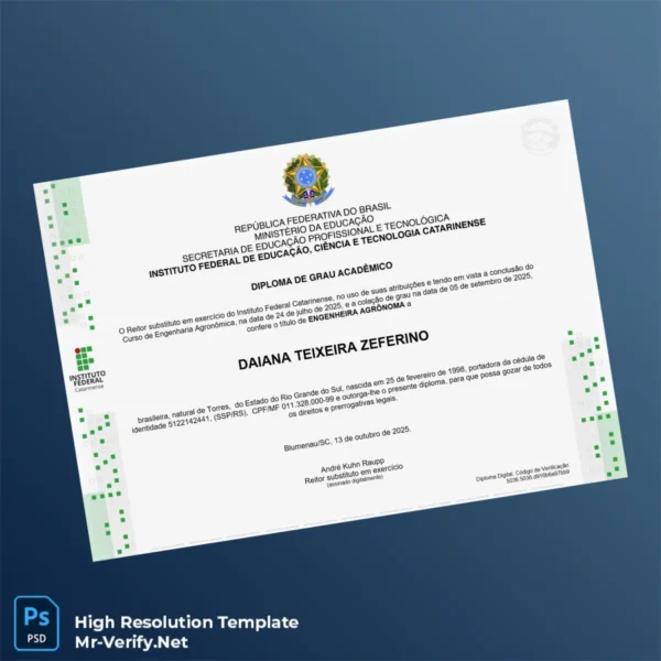 Brazil Instituto Federal Catarinense Bachelor of Science in Agronomy Template Printable Brazil Instituto Federal Catarinense Bachelor of Science in Agronomy Template Image Preview - PrintDocs