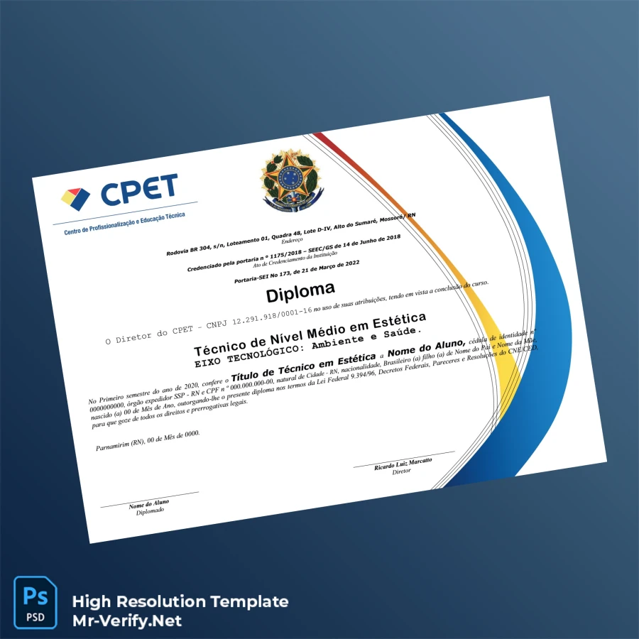 Brazil Instituto (Unnamed) Diploma in Aesthetics Template Printable Brazil Instituto (Unnamed) Diploma in Aesthetics Template Image Preview - PrintDocs