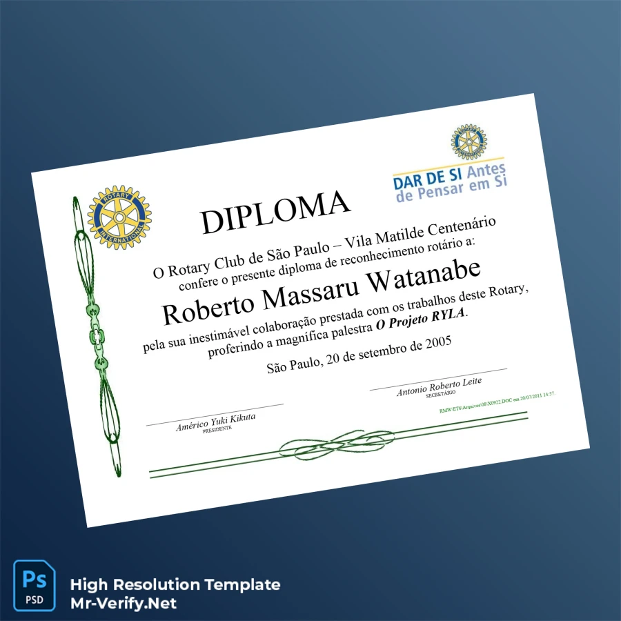 Brazil Rotary Club Vila Matilde Diploma Printable Brazil Rotary Club Vila Matilde Diploma Image Preview - PrintDocs