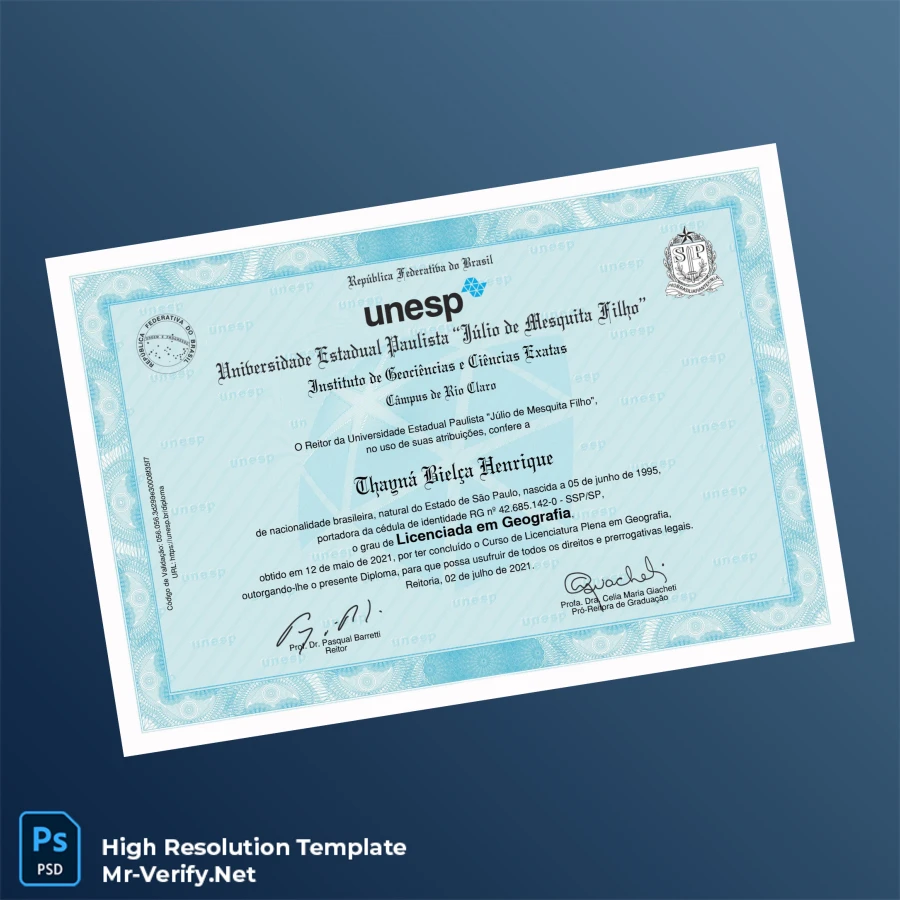 Brazil State University of São Paulo Bachelor's Degree in Geography Template Printable Brazil State University of São Paulo Bachelor's Degree in Geography Template Image Preview - PrintDocs