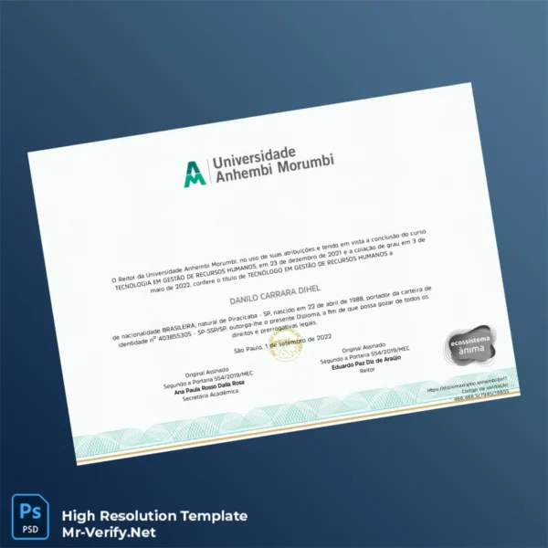 Brazil Universidade Anhembi Morumbi Tecnólogo em Gestão de Recursos Humanos Degree Template Printable Brazil Universidade Anhembi Morumbi Tecnólogo em Gestão de Recursos Humanos Degree Template Image Preview - PrintDocs