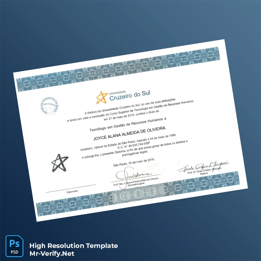 Brazil Universidade Cruzeiro do Sul Technology Degree in Human Resources Management Template Printable Brazil Universidade Cruzeiro do Sul Technology Degree in Human Resources Management Template Image Preview - PrintDocs