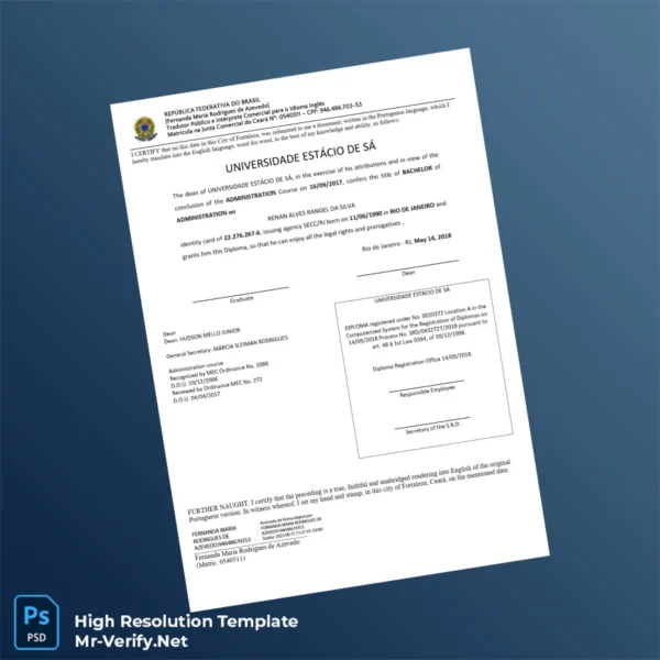 Printable Brazil Universidade Estácio de Sá Bachelor of Administration Image Preview - PrintDocs