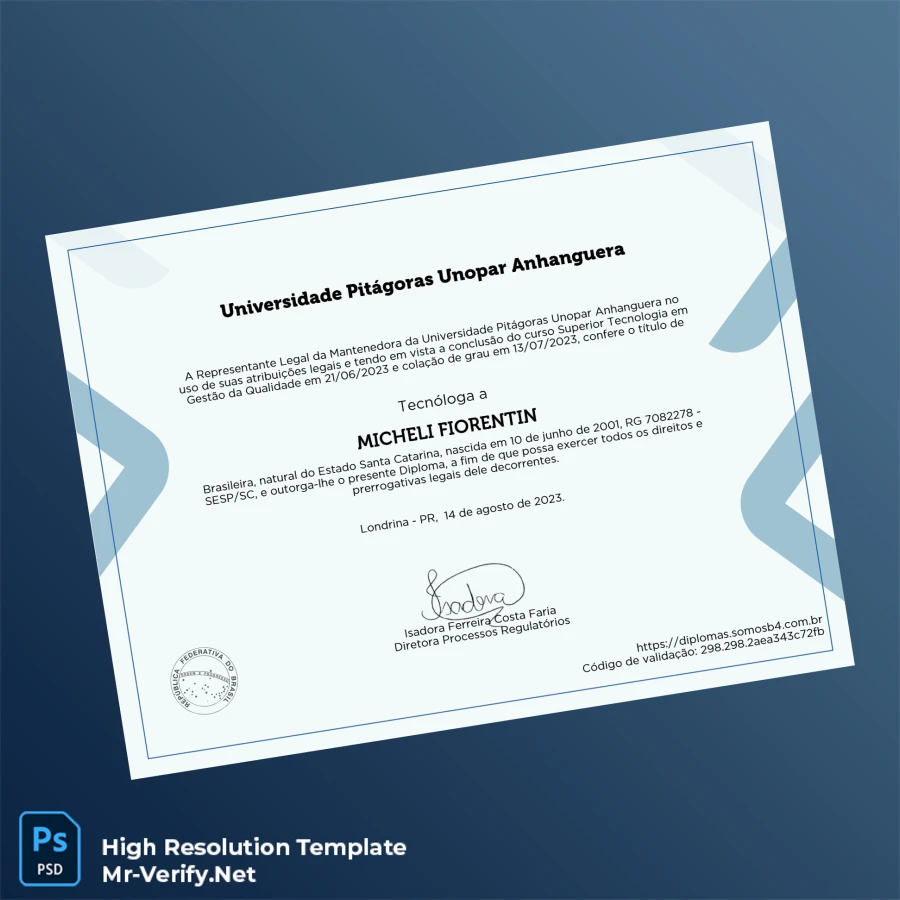 Brazil Universidade Pitágoras Unopar Anhanguera Tecnóloga em Gestão da Qualidade Printable Brazil Universidade Pitágoras Unopar Anhanguera Tecnóloga em Gestão da Qualidade Image Preview - PrintDocs