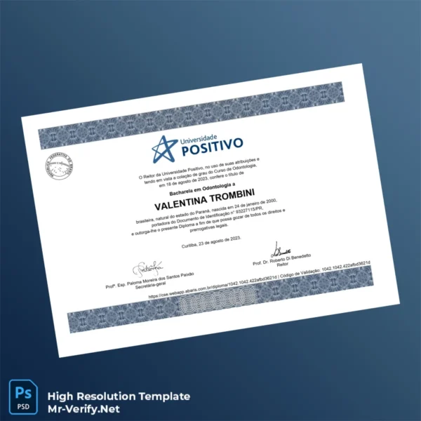 Printable Brazil Universidade Positivo Bachelor of Dentistry Template Image Preview - PrintDocs