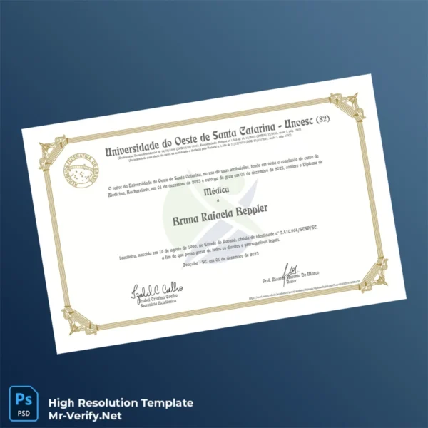 Brazil Universidade do Oeste de Santa Catarina Bachelor of Medicine Diploma Printable Brazil Universidade do Oeste de Santa Catarina Bachelor of Medicine Diploma Image Preview - PrintDocs