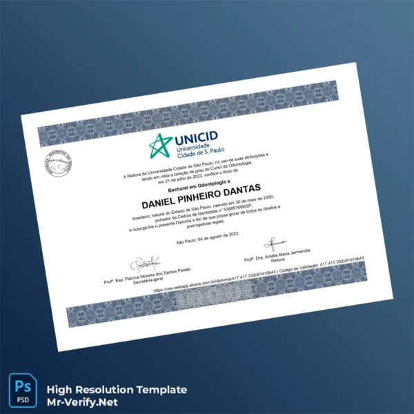 Brazil University Cidade de São Paulo Bachelor of Dentistry Template Printable Brazil University Cidade de São Paulo Bachelor of Dentistry Template Image Preview - PrintDocs
