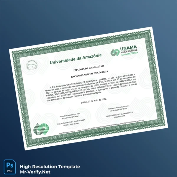 Brazil University of Amazonia Bachelor of Psychology Template Printable Brazil University of Amazonia Bachelor of Psychology Template Image Preview - PrintDocs