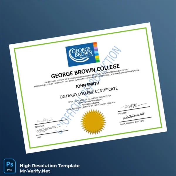 Canada George Brown College Ontario College Certificate Printable Canada George Brown College Ontario College Certificate Image Preview - PrintDocs