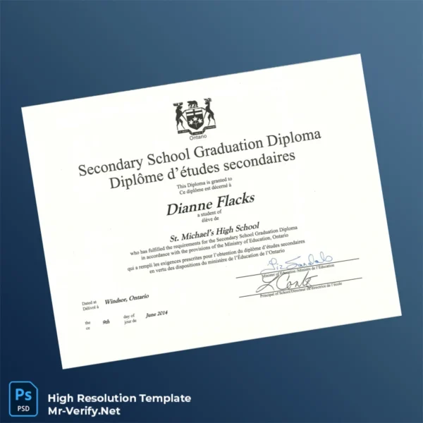 Canada St. Michael's High School High School Diploma Template Printable Canada St. Michael's High School High School Diploma Template Image Preview - PrintDocs