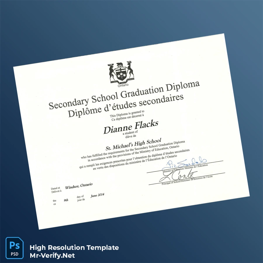 Canada St. Michael's High School High School Diploma Template Printable Canada St. Michael's High School High School Diploma Template Image Preview - PrintDocs