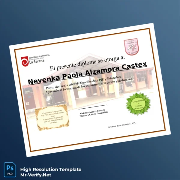 Chile Colegio Coquimbito Diploma of Recognition Printable Chile Colegio Coquimbito Diploma of Recognition Image Preview - PrintDocs