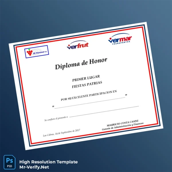 Printable Chile Diploma de Honor in Fiestas Patrias Template Image Preview - PrintDocs