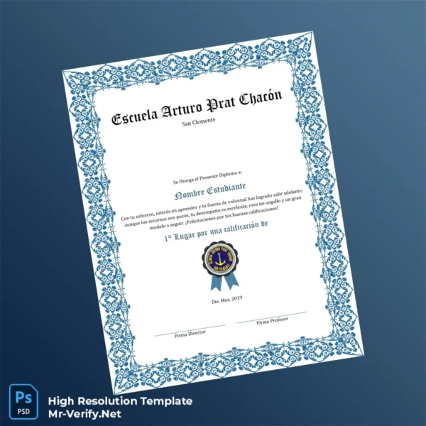 Chile Escuela Arturo Prat Chacón High School Diploma Template Printable Chile Escuela Arturo Prat Chacón High School Diploma Template Image Preview - PrintDocs
