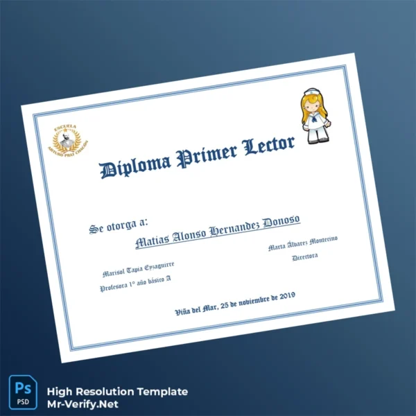 Printable Chile Escuela Arturo Prat Chacón Primer Reader Diploma Template Image Preview - PrintDocs