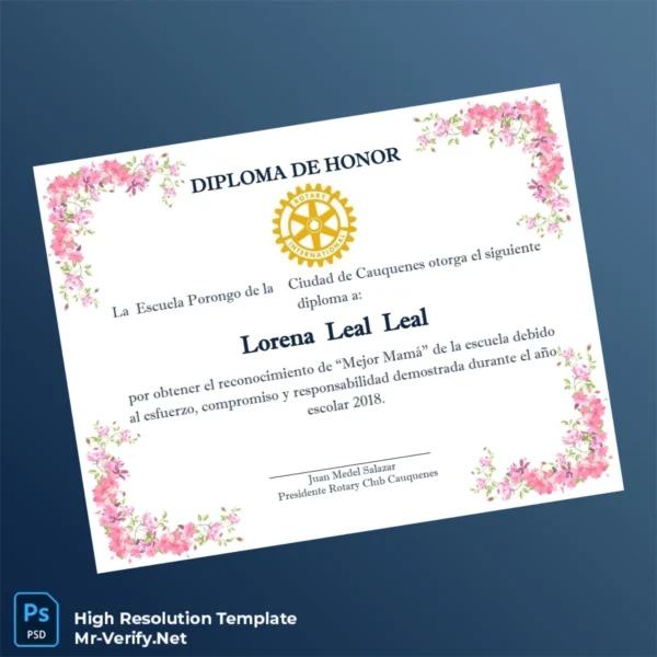 Printable Chile Escuela Porongo Diploma of Honor Certificate Image Preview - PrintDocs