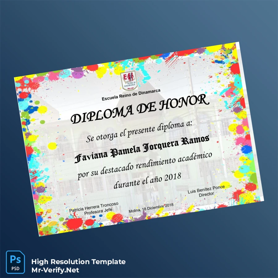 Chile Escuela Reino de Dinamarca Honor Diploma Template Printable Chile Escuela Reino de Dinamarca Honor Diploma Template Image Preview - PrintDocs