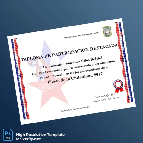 Chile Hijos Del Sol Participation Diploma in Fiesta de la Chilenidad 2017 Printable Chile Hijos Del Sol Participation Diploma in Fiesta de la Chilenidad 2017 Image Preview - PrintDocs