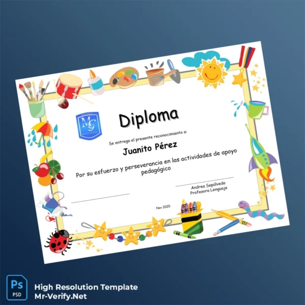 Printable Chile Saint George School Educational Recognition Diploma Template Image Preview - PrintDocs