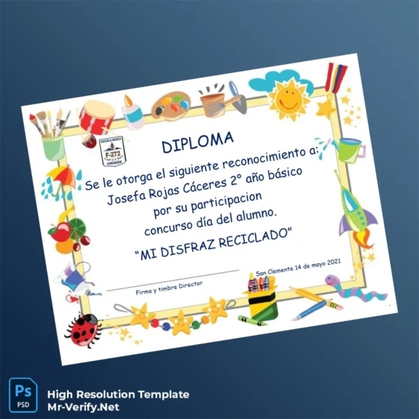 Chile San Clemente School Diploma Template Printable Chile San Clemente School Diploma Template Image Preview - PrintDocs