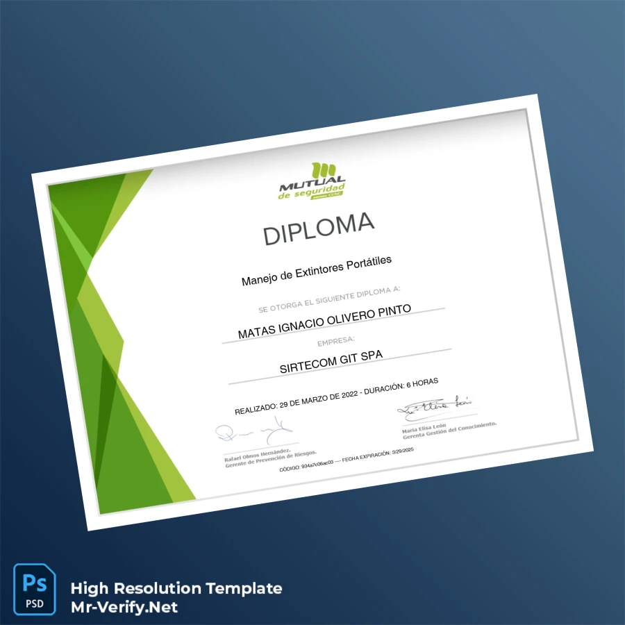 Chile Sirtecom GIT SPA Diploma in Portable Extinguisher Management Printable Chile Sirtecom GIT SPA Diploma in Portable Extinguisher Management Image Preview - PrintDocs