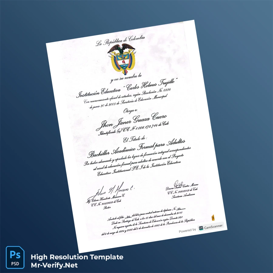 Colombia Carlos Holmes Trujillo High School Diploma-page2 Printable Colombia Carlos Holmes Trujillo High School Diploma page 2 Image Preview - PrintDocs