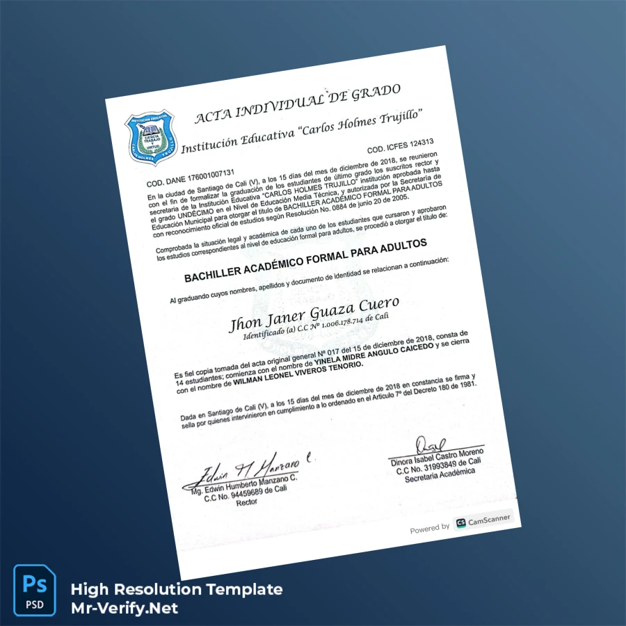 Colombia Carlos Holmes Trujillo High School Diploma Printable Colombia Carlos Holmes Trujillo High School Diploma Image Preview - PrintDocs