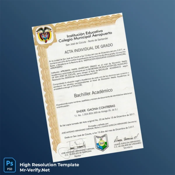 Printable Colombia Colegio Municipal Aeropuerto High School Diploma Image Preview - PrintDocs
