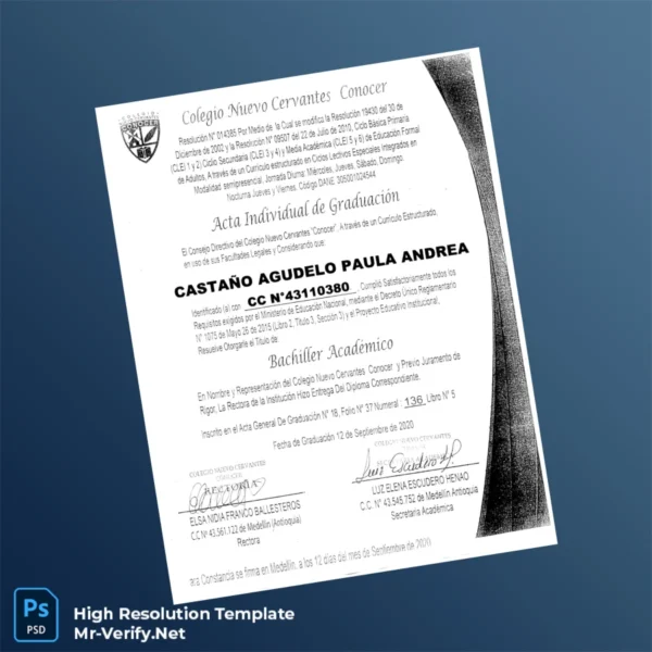 Colombia Colegio Nuevo Cervantes High School Diploma Printable Colombia Colegio Nuevo Cervantes High School Diploma Image Preview - PrintDocs